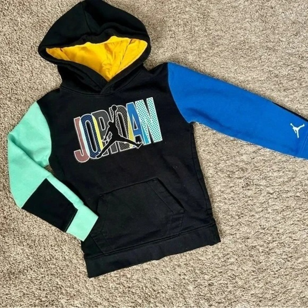 Jordan I Kids Color Block Hoodie I Black Yellow Blue‎ Mint Pullover Jumpman Logo